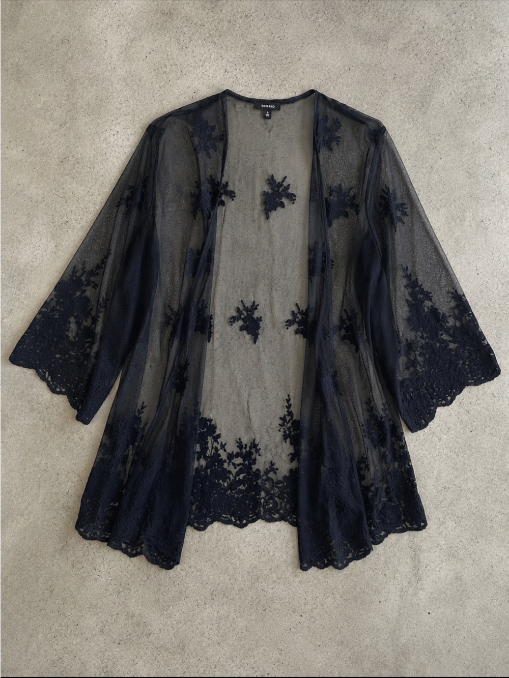 Torrid Sheer Floral Embroidered Lace Kimono Cardigan Duster Woman 3X Goth Goblin